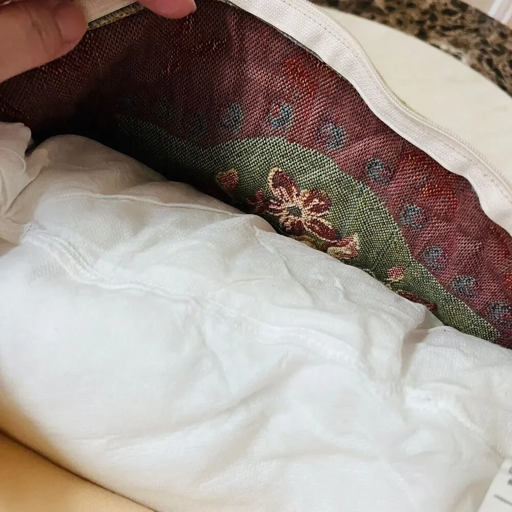 Vintage French Tapestry Floral Cushion CottageCore Needlepoint Made in France15”